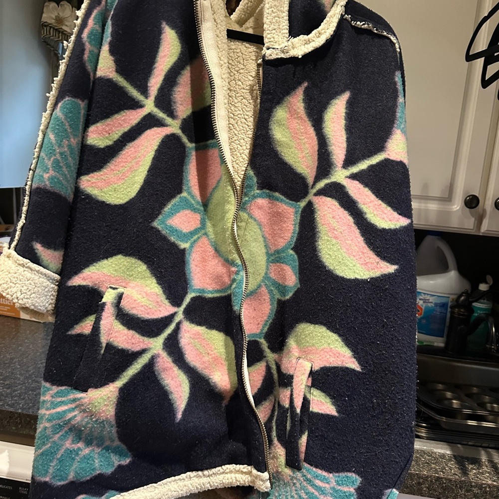 Free People Navy Floral Hooded Coat - image 4